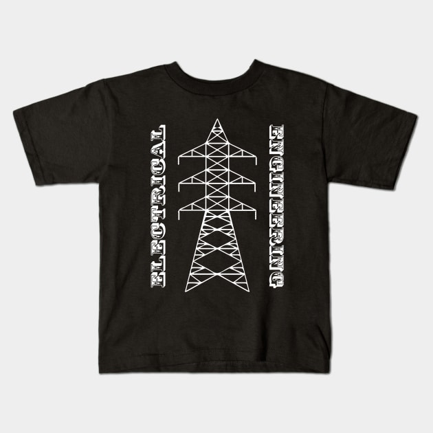 Electrical engineering text with transmission tower image Kids T-Shirt by PrisDesign99